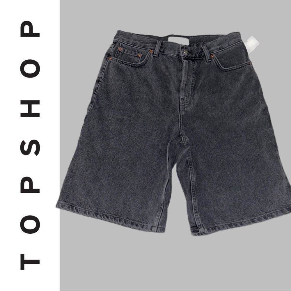 Top Shop Women’s Dark Gray High Waisted Button Fly Denim Shorts - Size 8